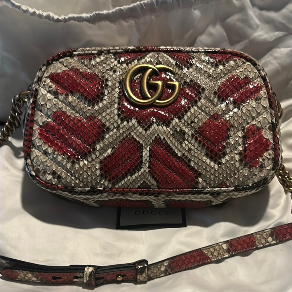 Gucci Red and Cream Snake Print Bag-crossbody-NWT